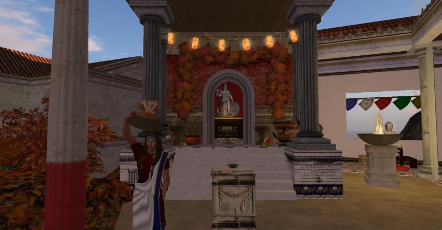 The Sôgmô was presided over both rituals done in the Palace of State and in Second Life, shown here carrying a kanoun -- an Ancient Athenian basket used in religious rites.