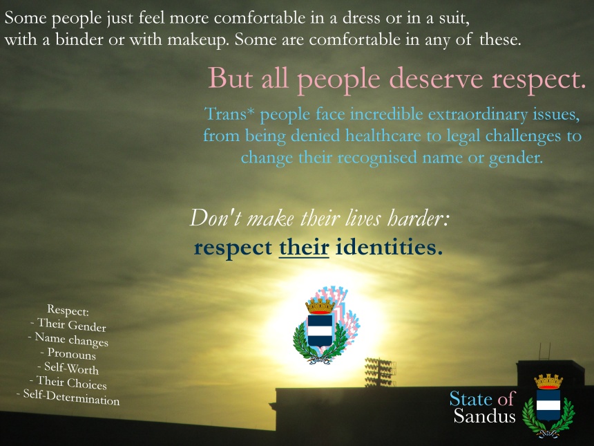 Poster released by the Office of the Sôgmô yesterday evening on the topic of transphobia in the intermicronational community.